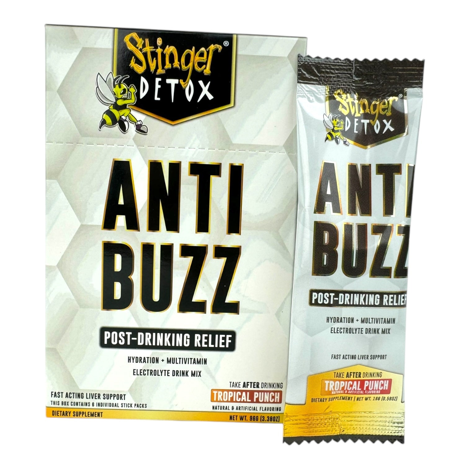 Stinger Detox Anti-Buzz Post Drinking Relief - Tropical Punch (6 Packs)