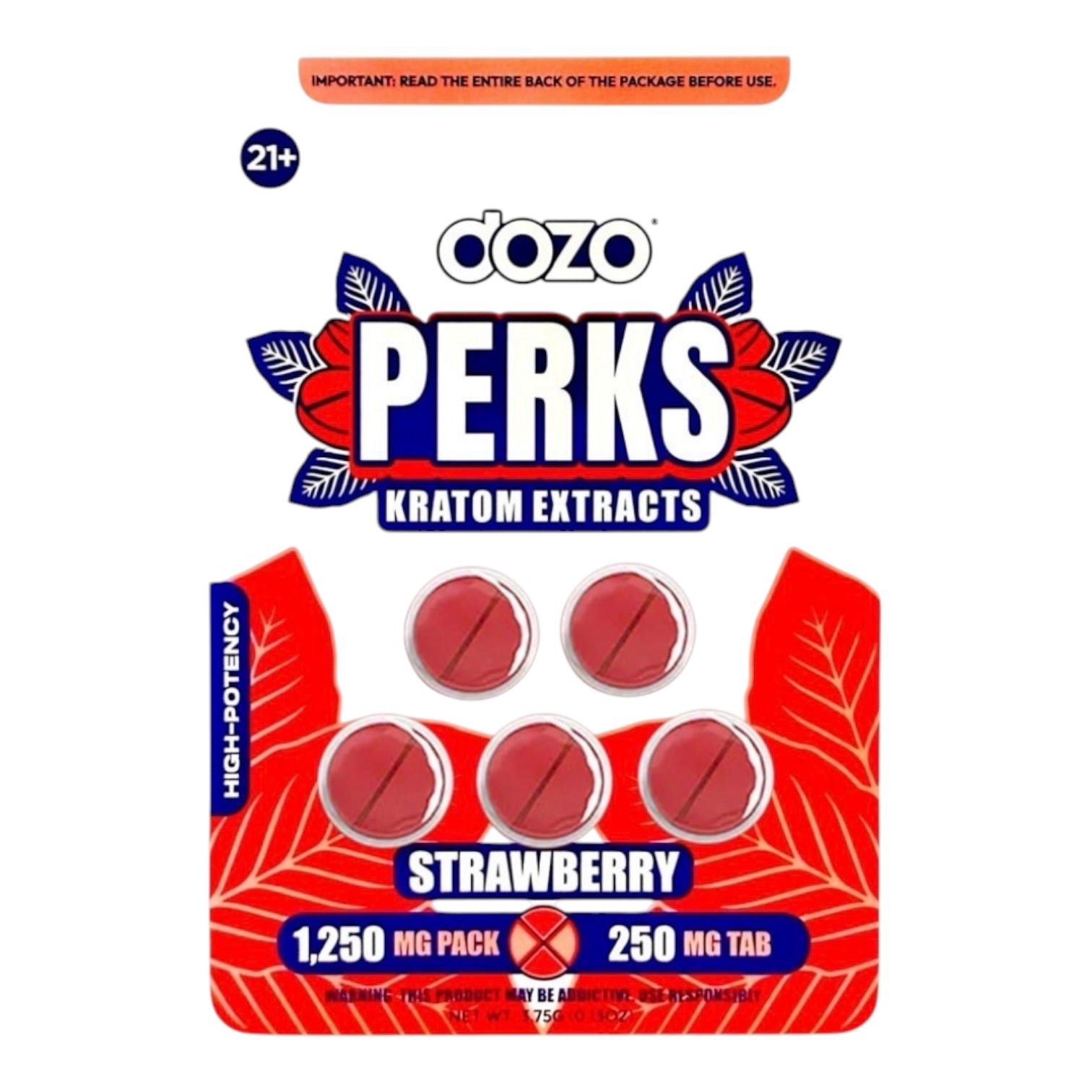 DOZO PERKS Kratom Extract 250mg 5 Tablets Blister Pack - Pack of 10