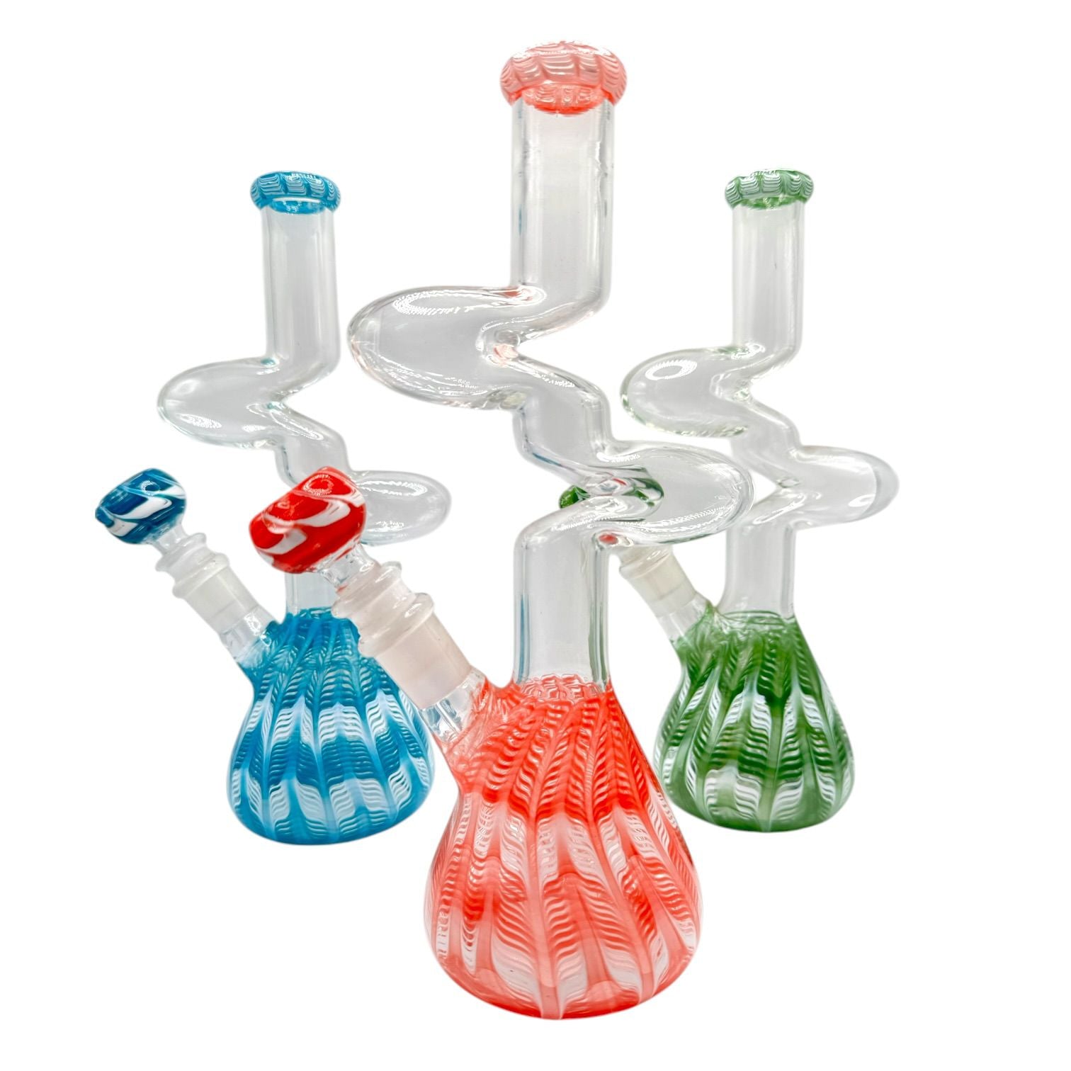 10" Glass on Glass Zig Zag Color Base Water Pipe 25/MC