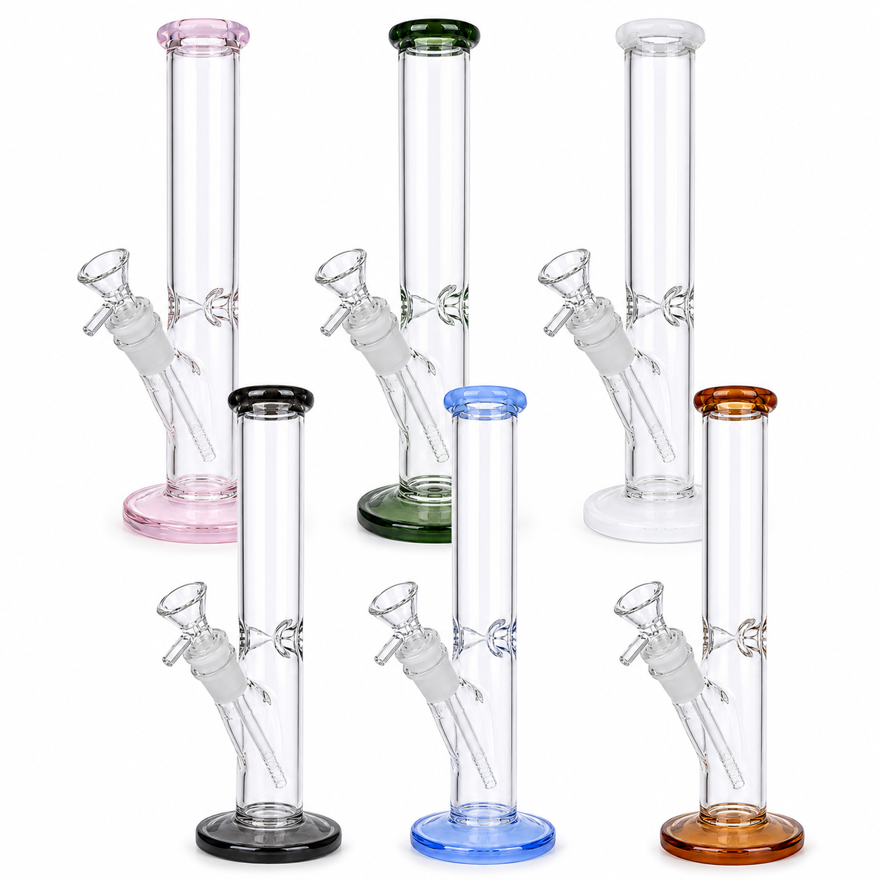 10" Straight Glass Water Pipe W/ Colored Rings