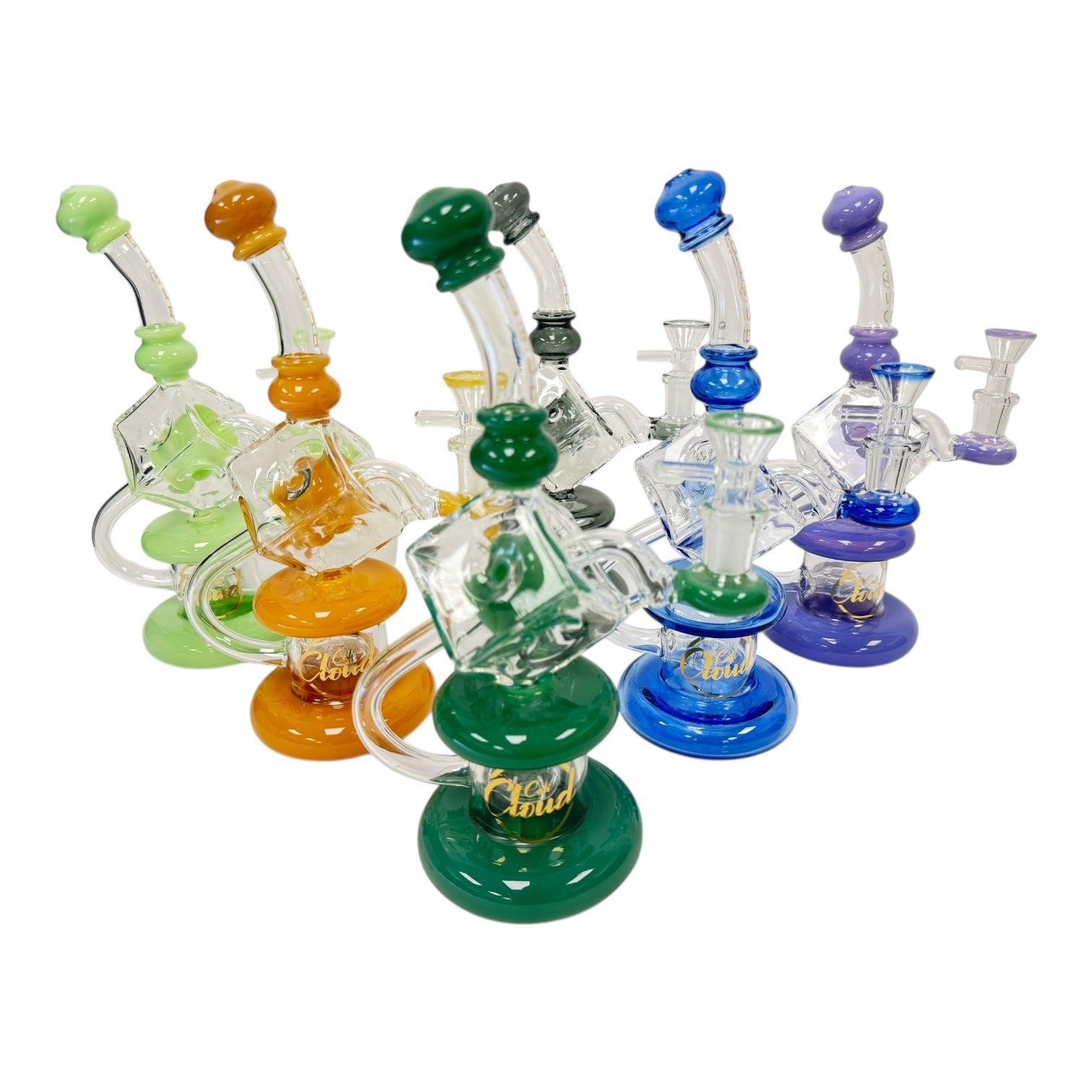 10" Cali Cloud Cube Bent Neck Water Pipe "WP102"