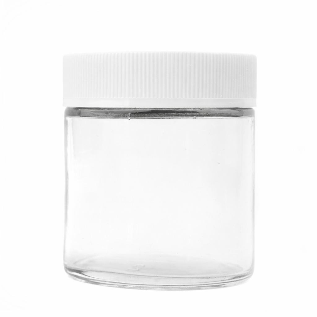 120mL (4oz.) Clear Glass Child Resistant Jar Container with White Cap