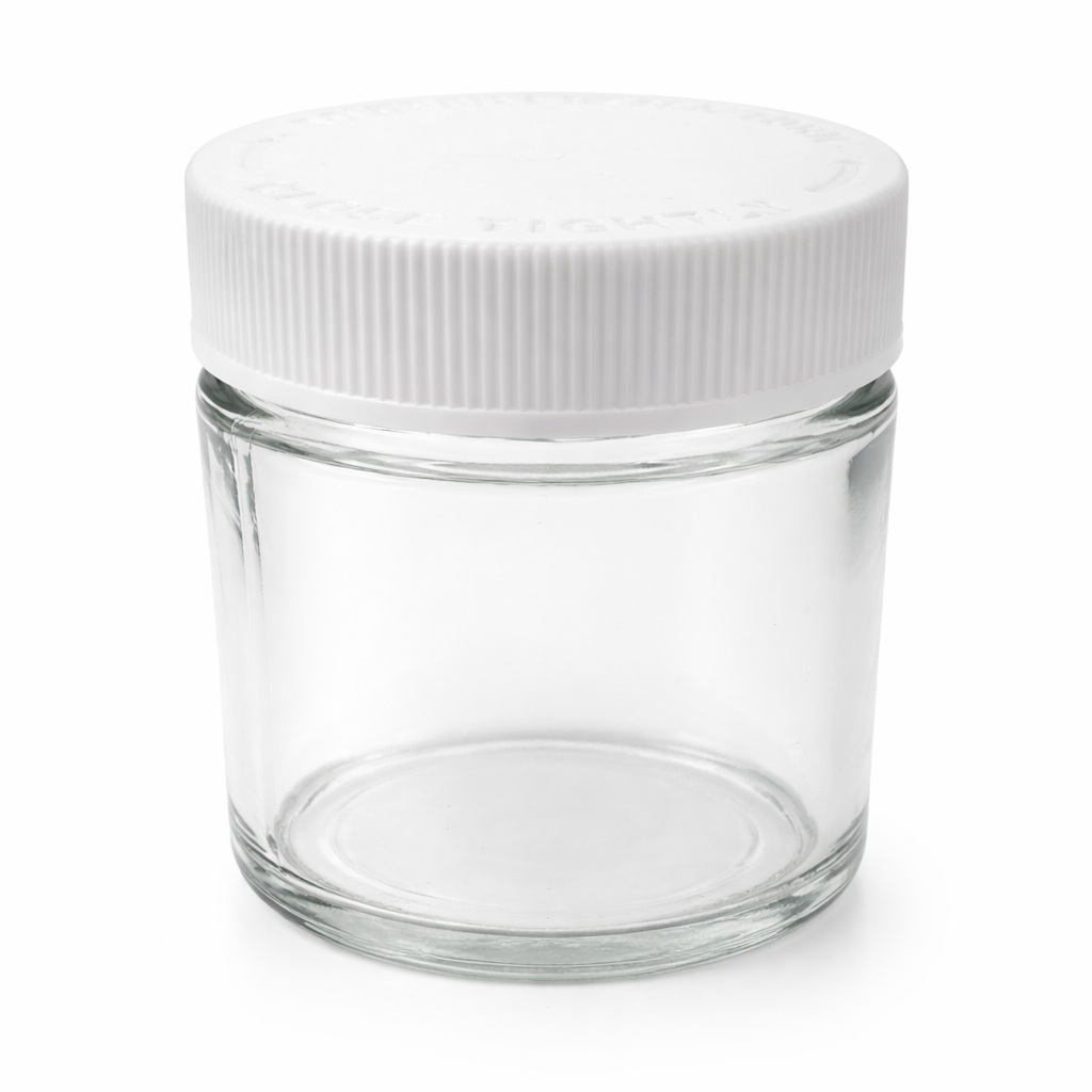 120mL (4oz.) Clear Glass Child Resistant Jar Container with White Cap
