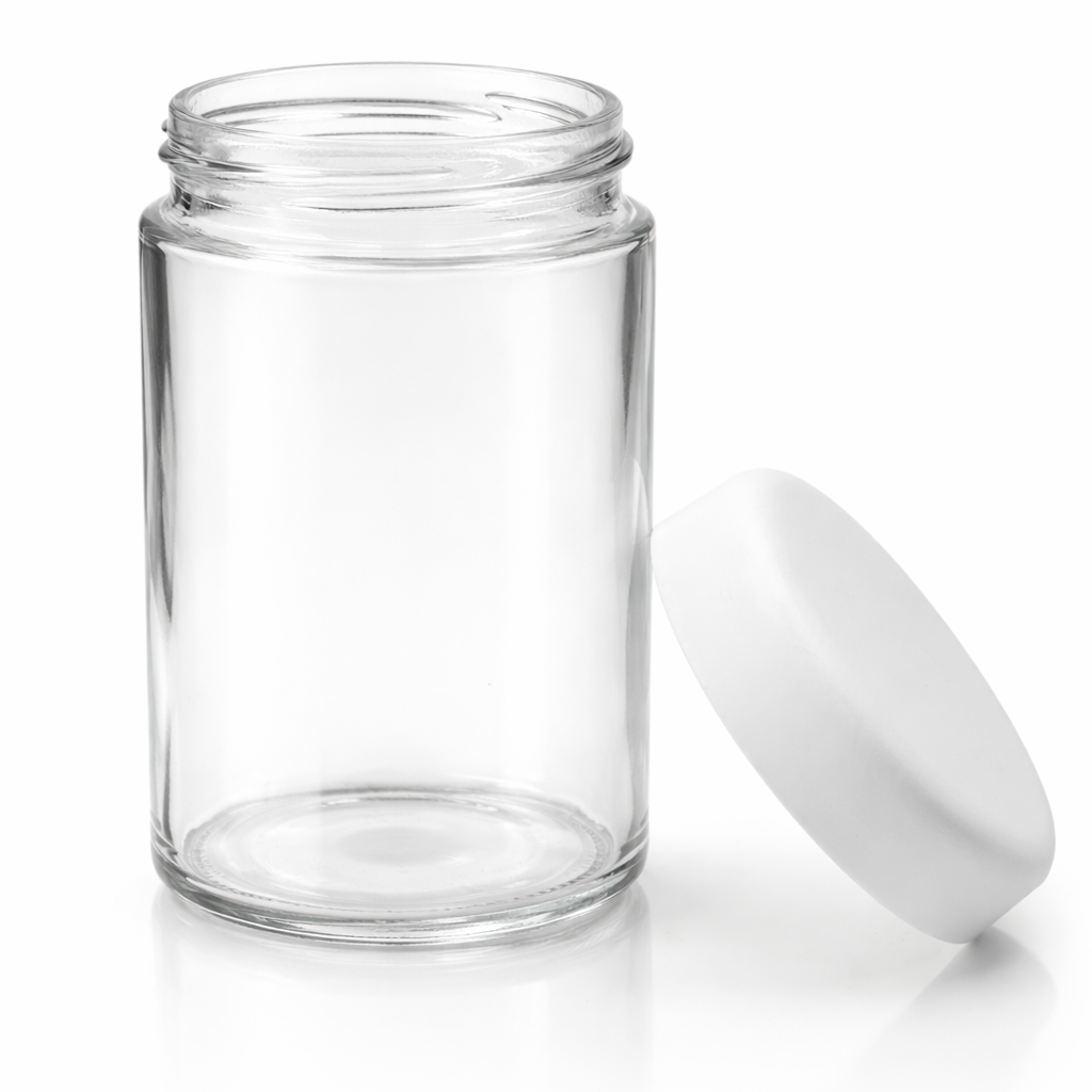 150ML Matte White Round Cap Clear Child Resistant Glass Jar