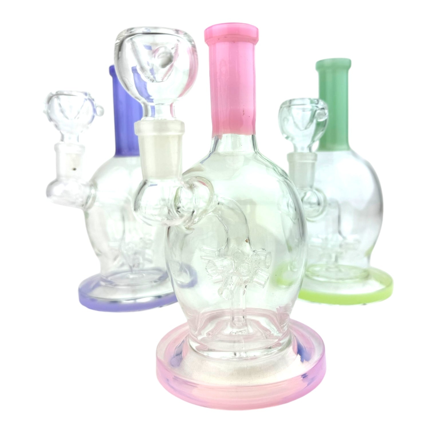7” Star Perc Staight Neck Glass Water Pipe (Assorted Colors)