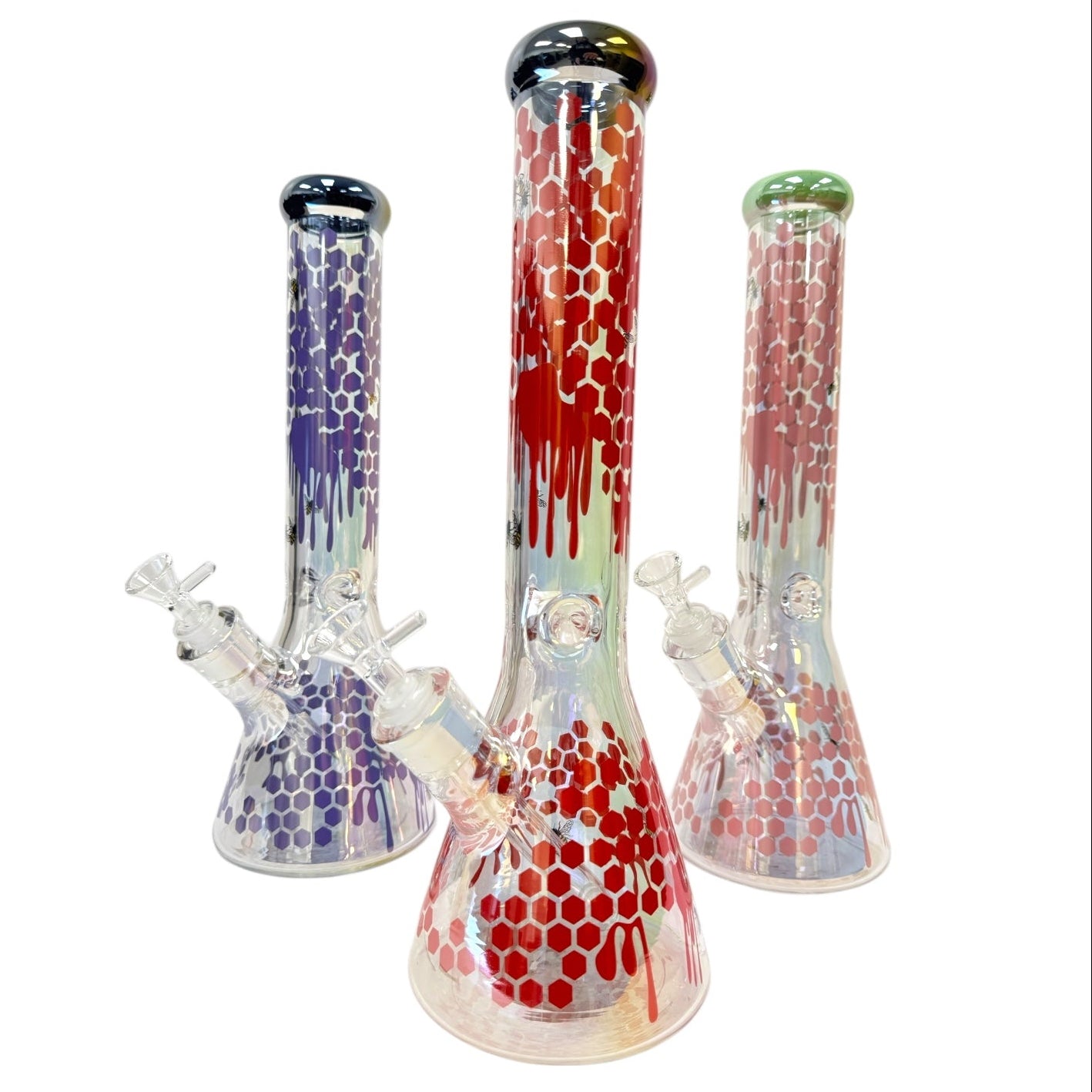 15" Cali Clouds Honey Comb Drip Glass Water Pipe "WP-63" (Assorted Colors)