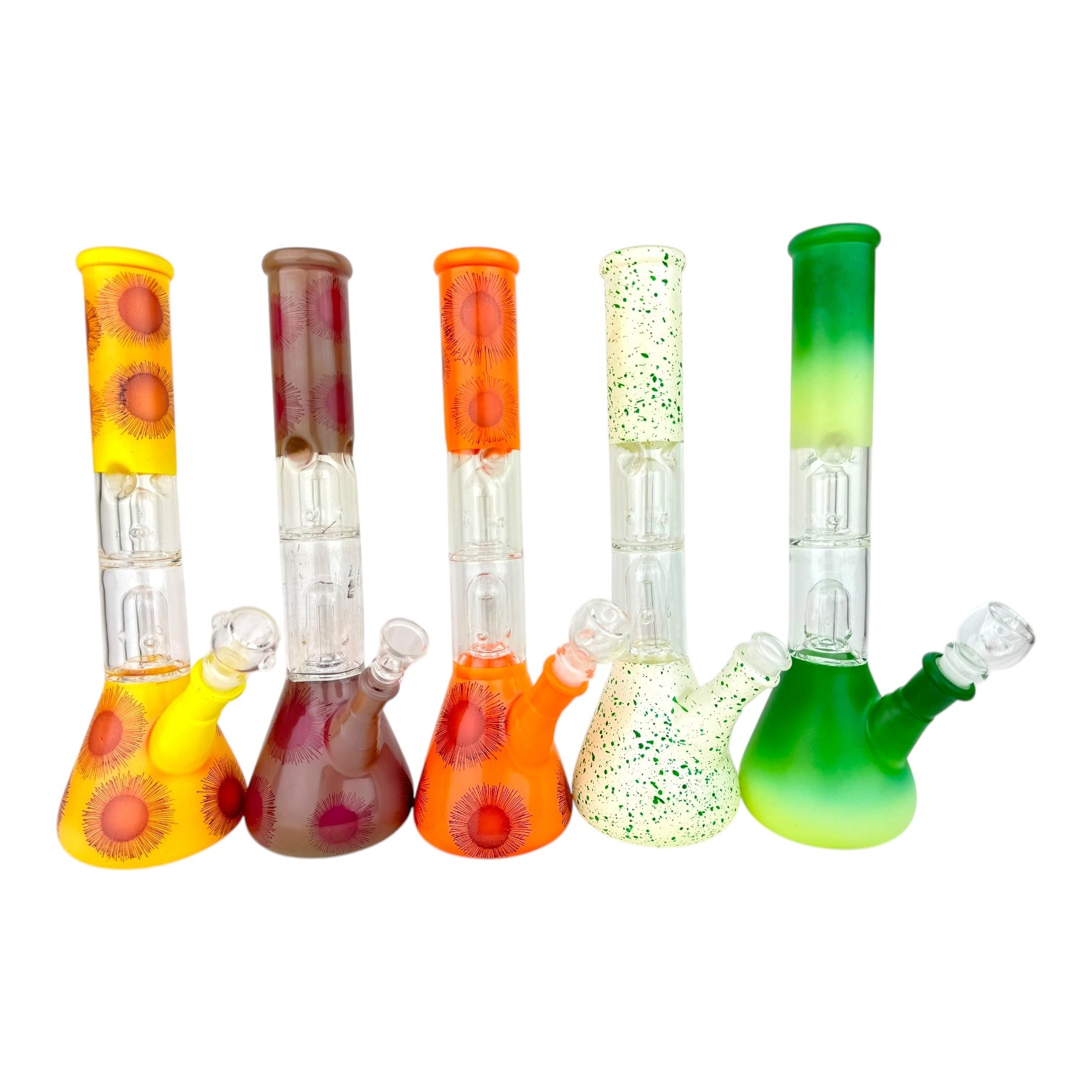 12" Clear Double Dome Colored Beaker Glass Water Pipe