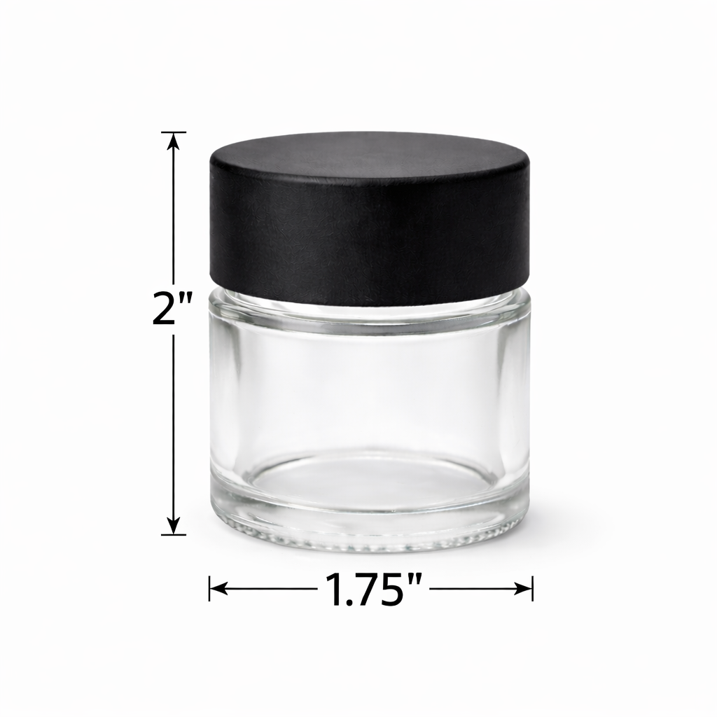 1oz Black Cap Clear Child Resistant Glass Jar