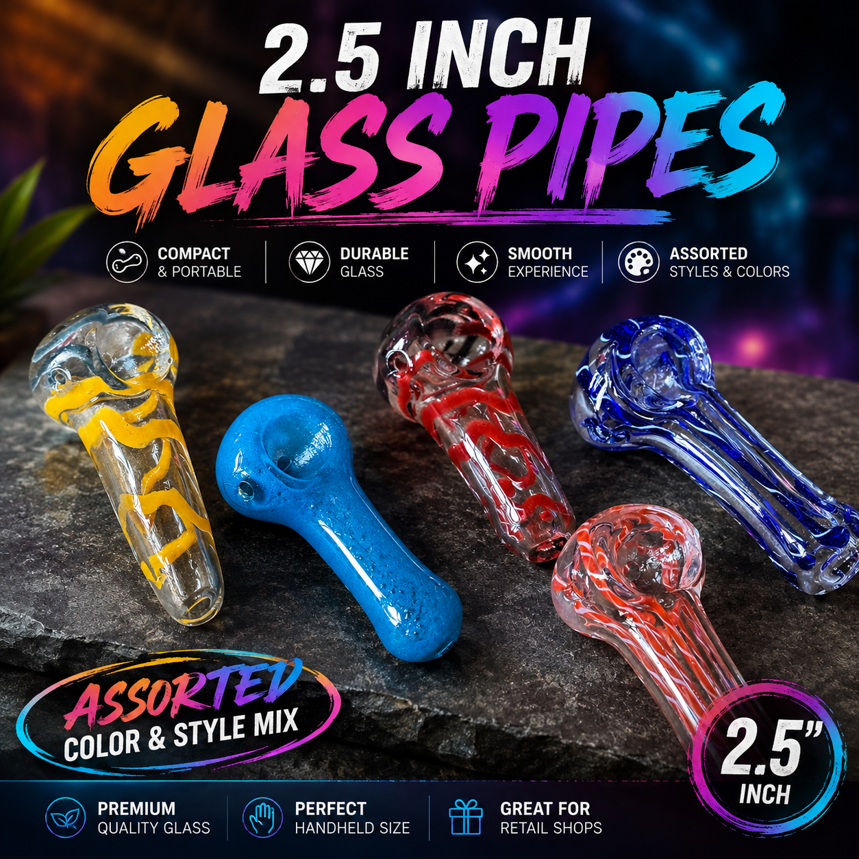 2.5" Glass Hand Pipe 26g I Assorted Colors