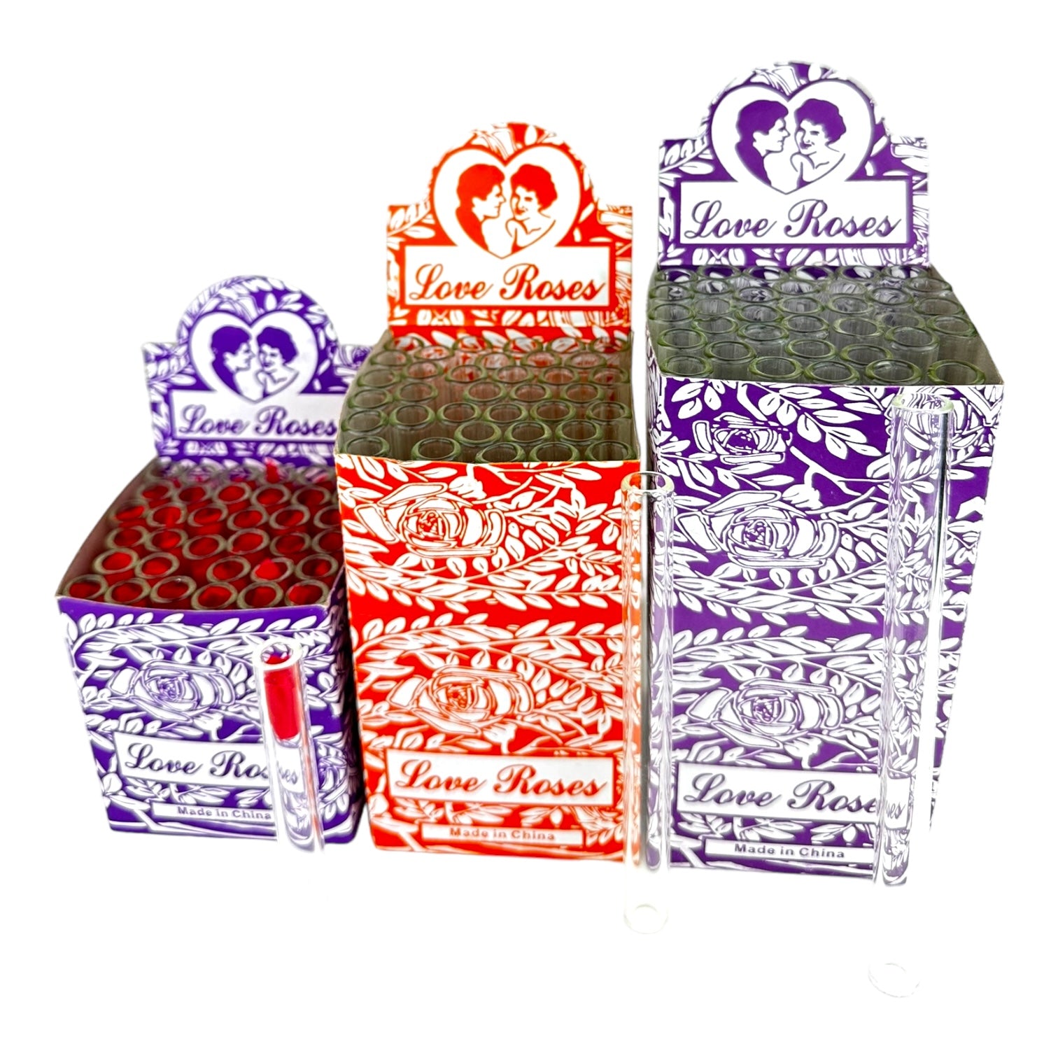 Love Roses Thick Glass Tube 36pc Display Box | 24D/Case