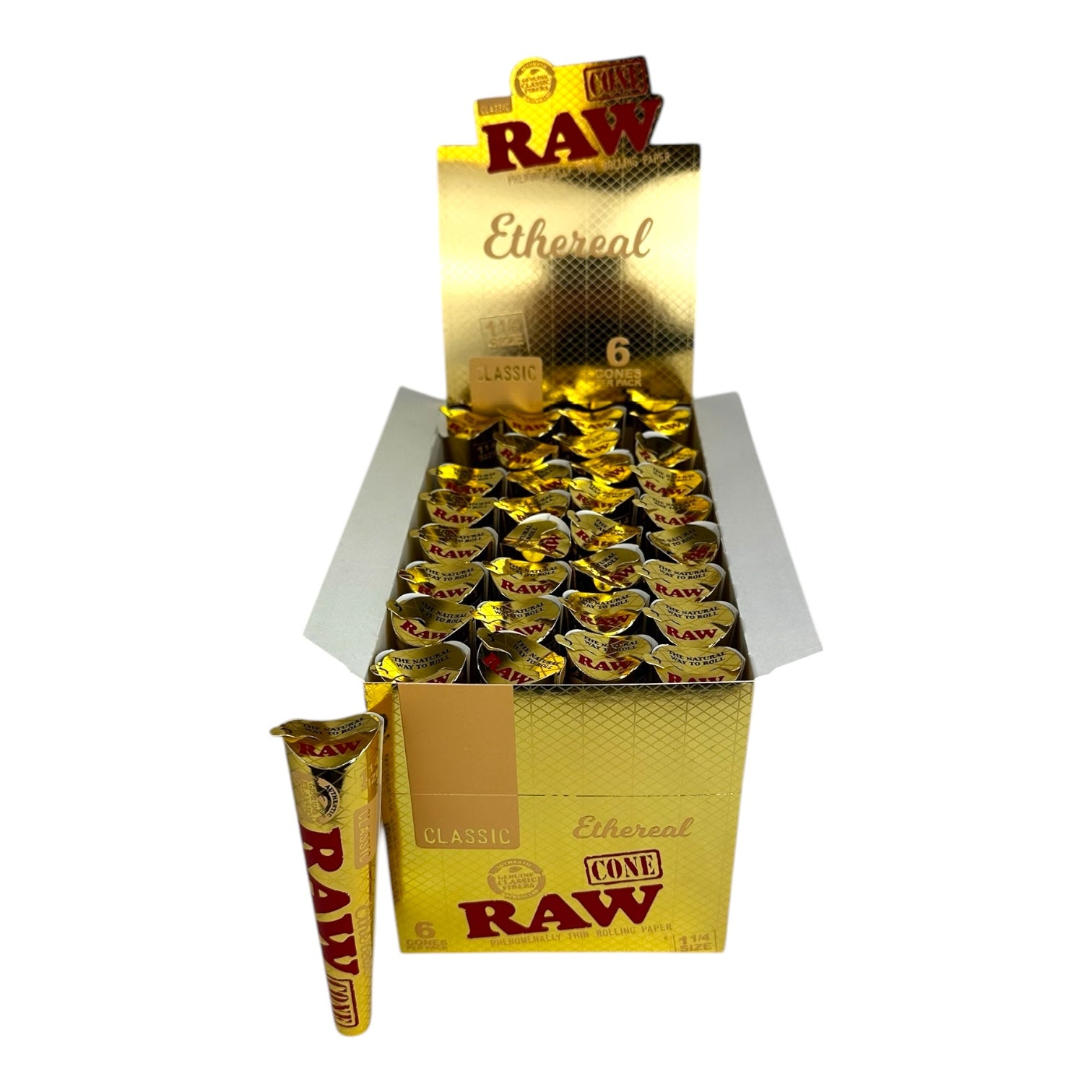 Raw Ethereal 1 1/4 Size 6 Cones / Pack - 32 pack Display