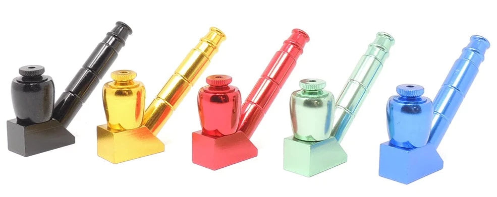 3.5" Anodized Metal Hand Pipe With Stand. Assorted Colors