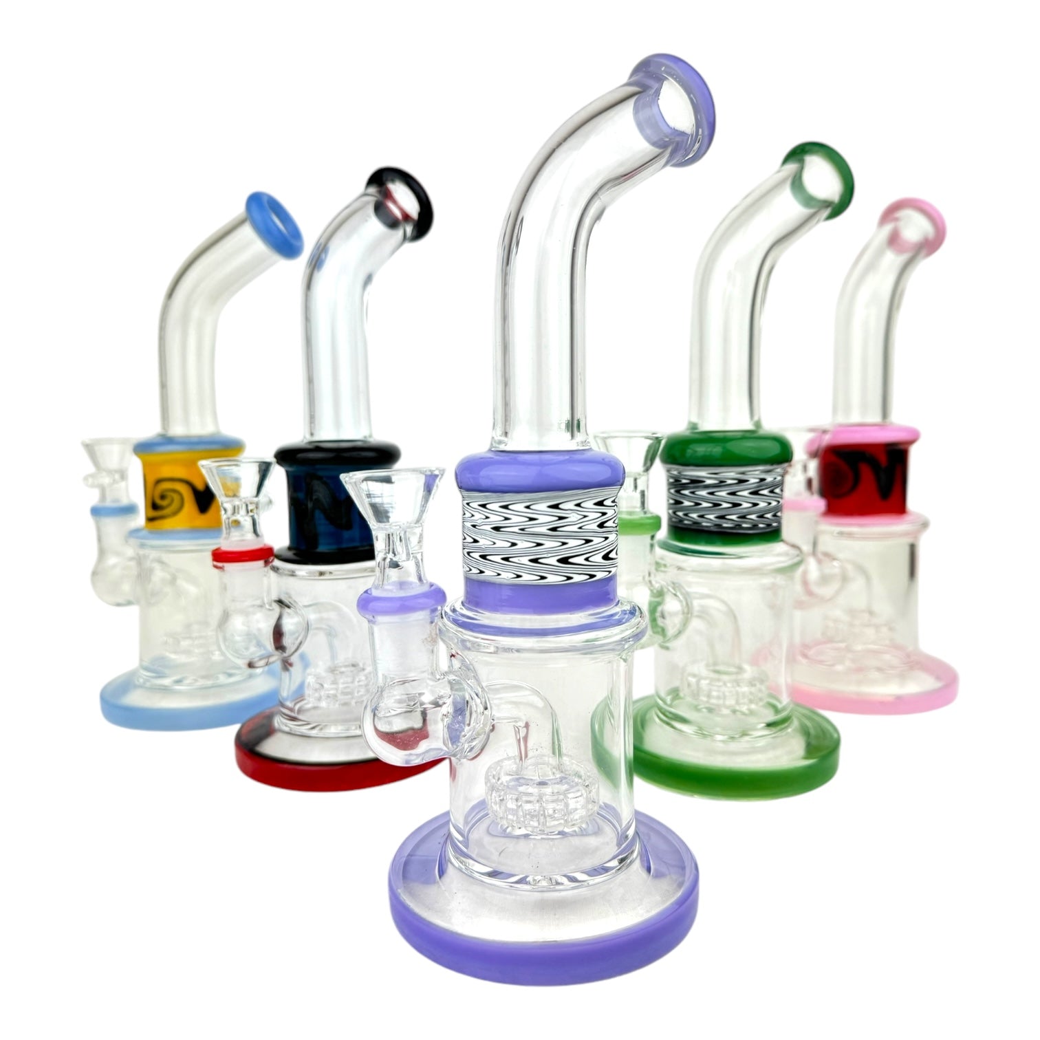 9" Bent Neck Wigwag Color Shower Head Glass Water Pipe "WP6002"