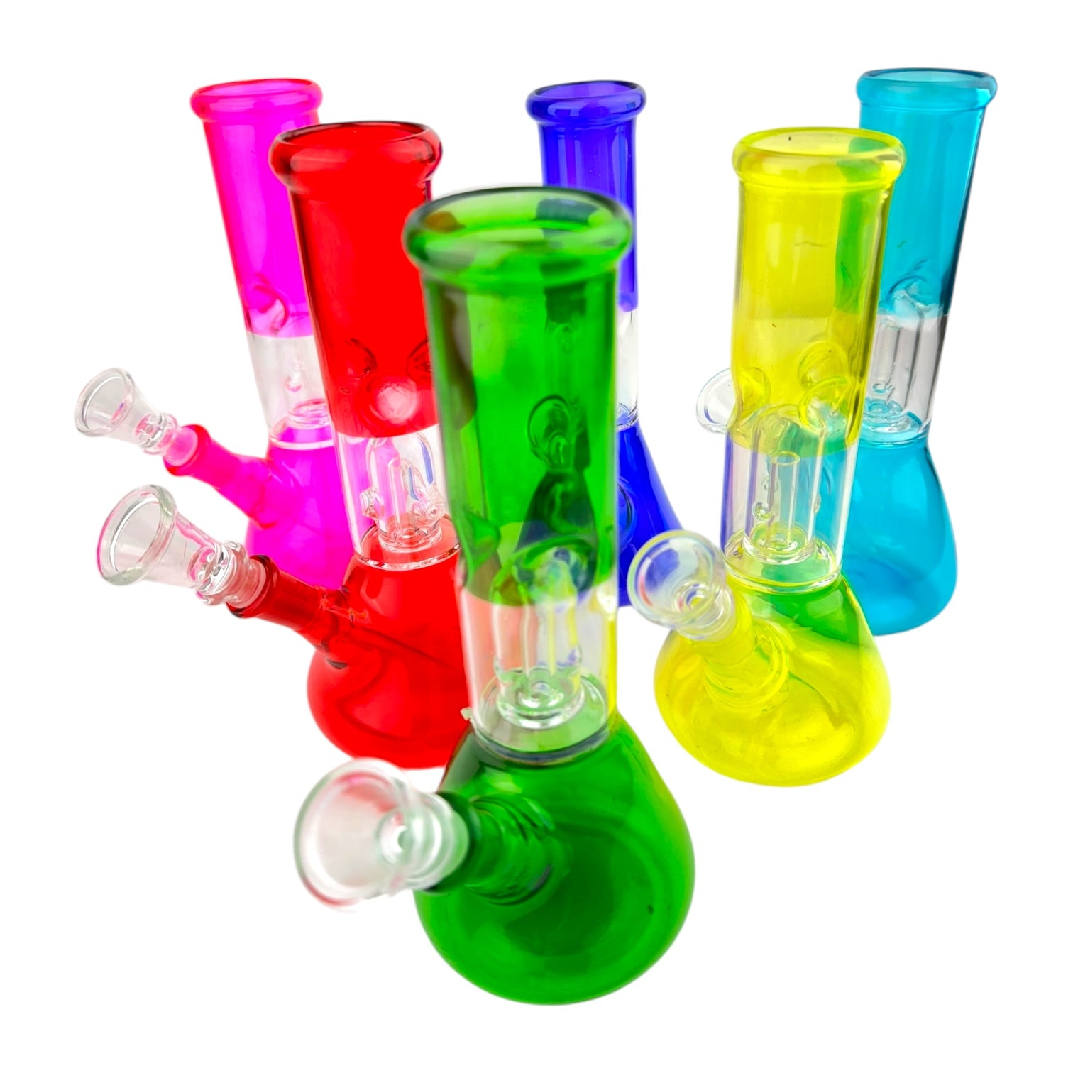 8" Clear Single Dome Colored Beaker Glass Water Pipe