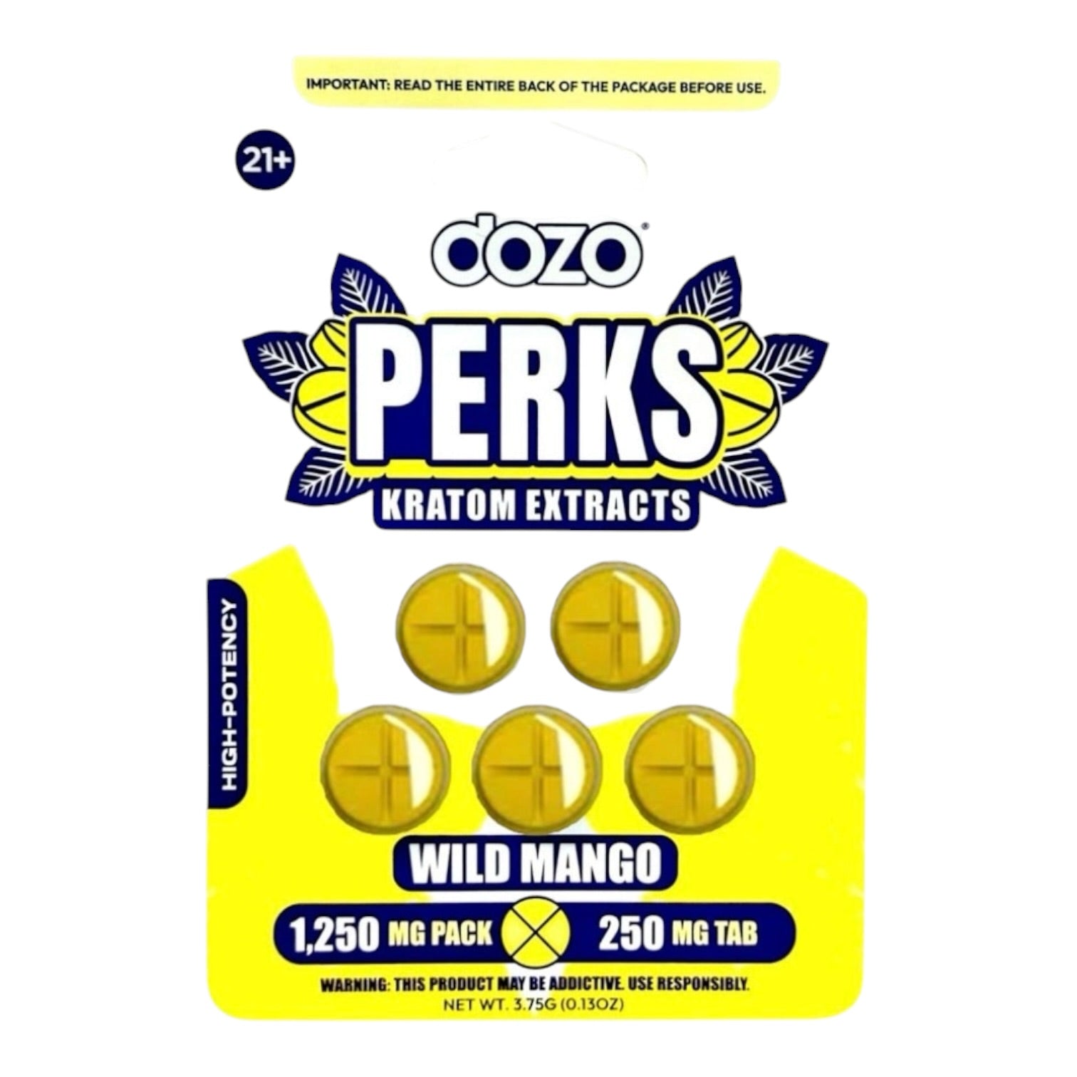 DOZO PERKS Kratom Extract 250mg 5 Tablets Blister Pack - Pack of 10