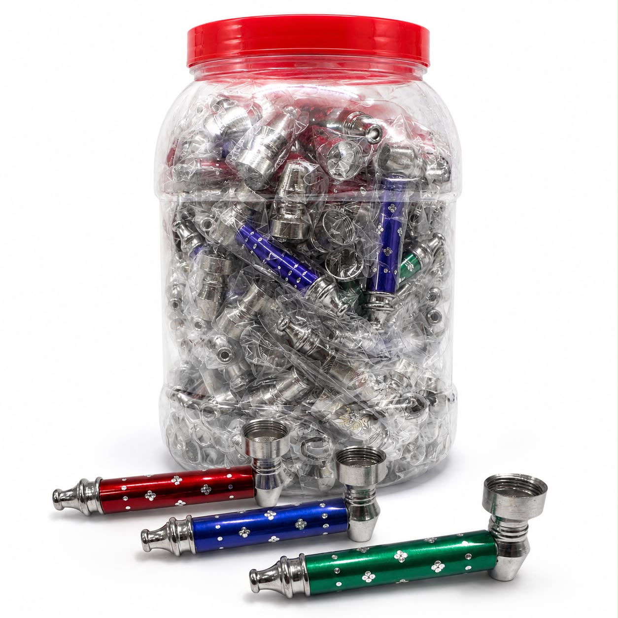 3" Diamond Cut Metal Pipe Jar 120ct - Assorted Colors I 4Jar/Cs
