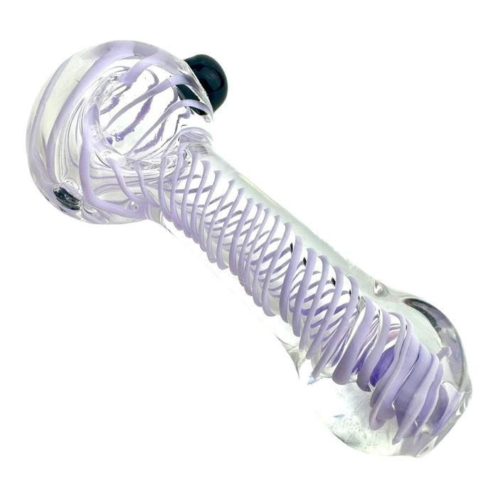 4.5" Clear Neon Swirl Button Glass Hand Pipe (Assorted Colors)