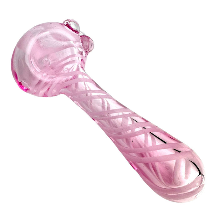 4.5" Pink White Swirl Spoon Glass Hand Pipe