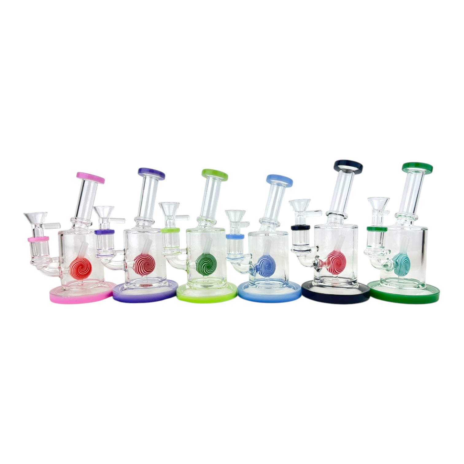 7" Lollipop Cylinder Bent Neck Glass Water Pipe (Assorted Colors)