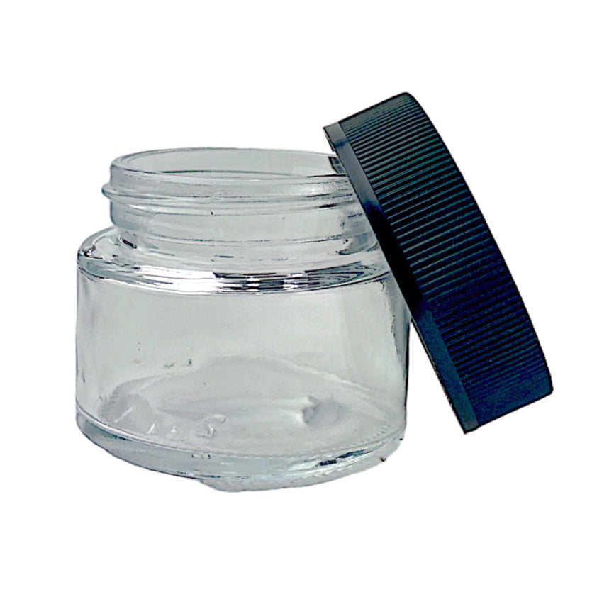 90mL (3oz.) Clear Glass Child Resistant Jar with Black Cap