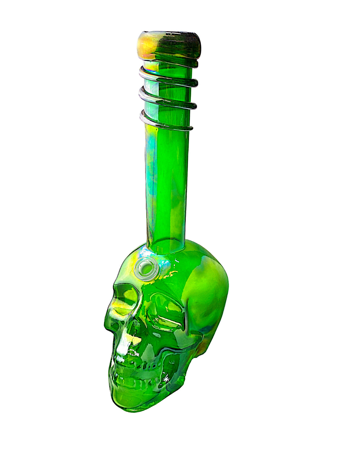14" Skull Swirl Glass Glow in the Dark Water Pipe