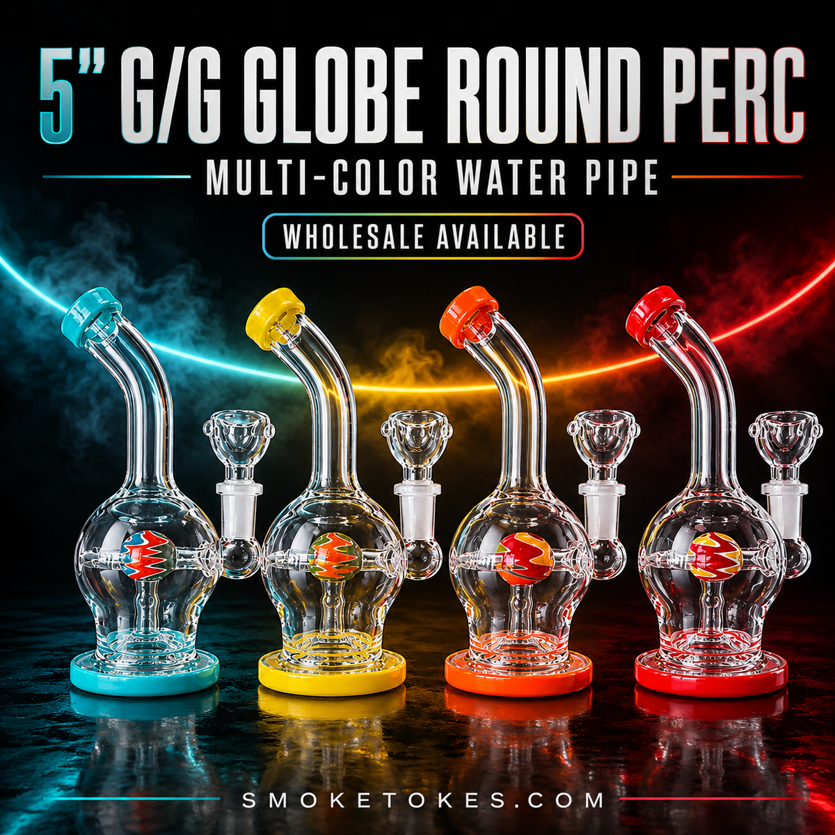 5" Glass on Glass Glove Round Multi Color Perc Water Pipe
