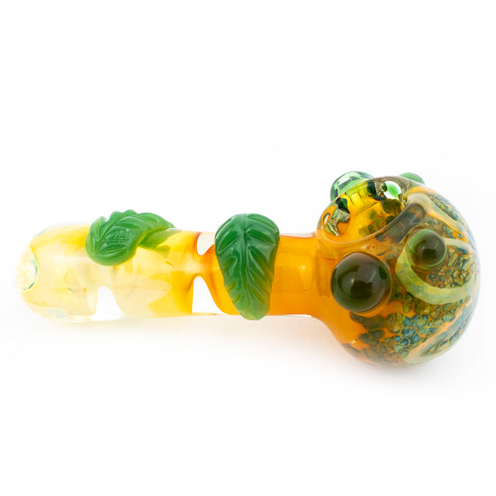 5" Fumed Yellow w/ Frit Wigwag 2 Leaf Glass Hand Pipe (Assorted Colors)