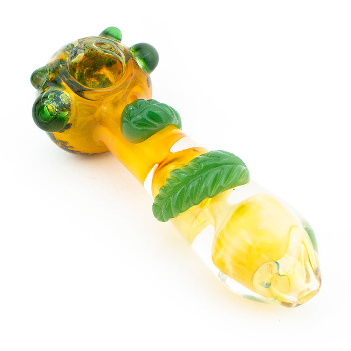 5" Fumed Yellow w/ Frit Wigwag 2 Leaf Glass Hand Pipe (Assorted Colors)