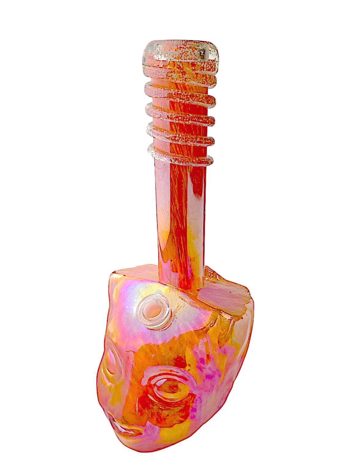 12" Character Head Glow Swirl Glass Water Pipe