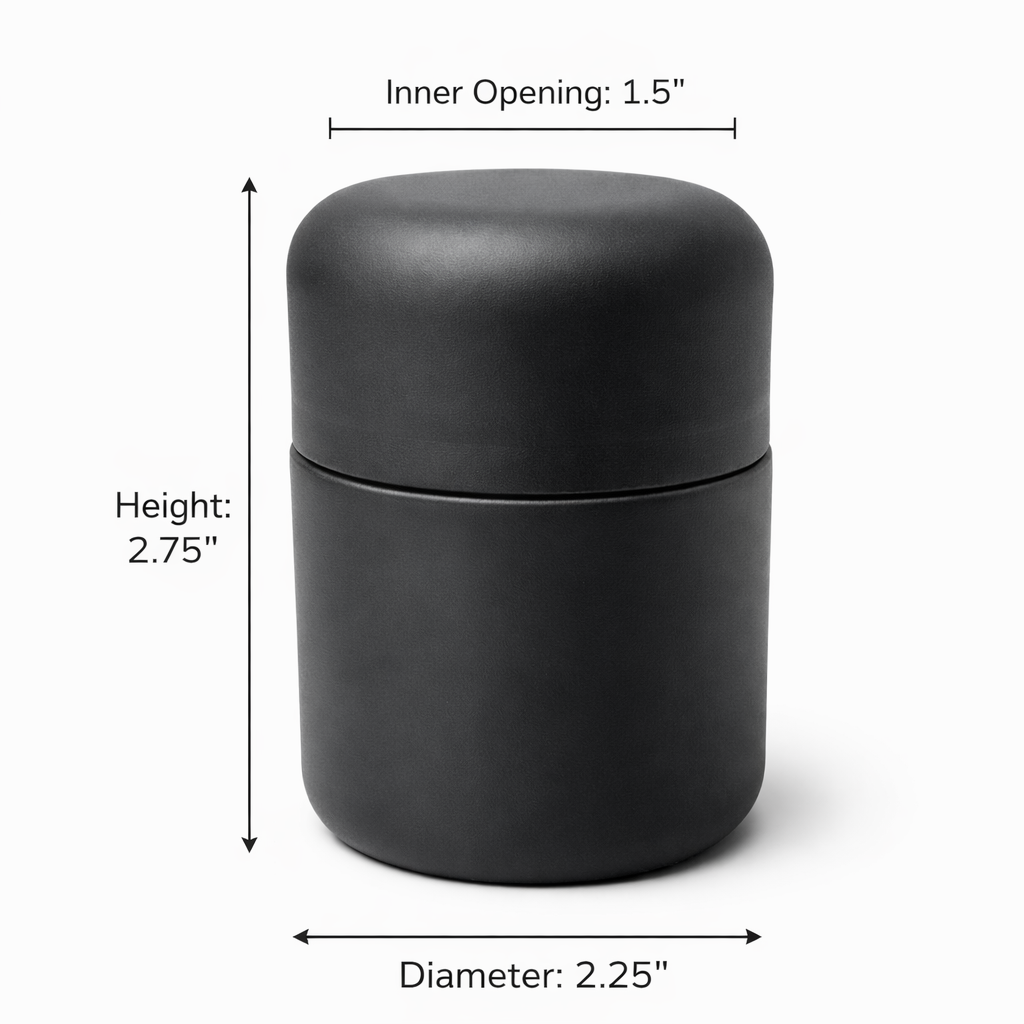 60ml (2oz) Matte Black Round (Bullet) Child Resistant Jar with Black Cap