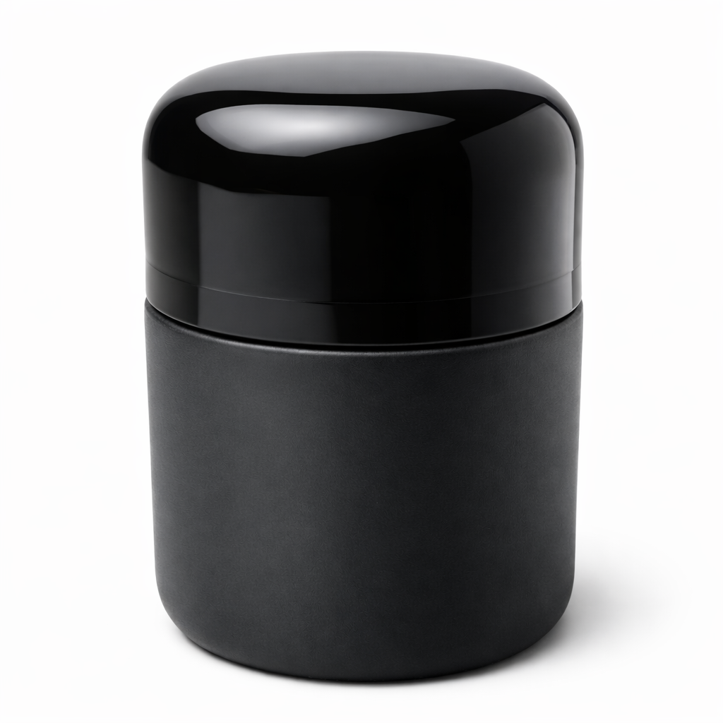 60ml (2oz) Matte Black Round (Bullet) Child Resistant Jar with Glossy Black Cap