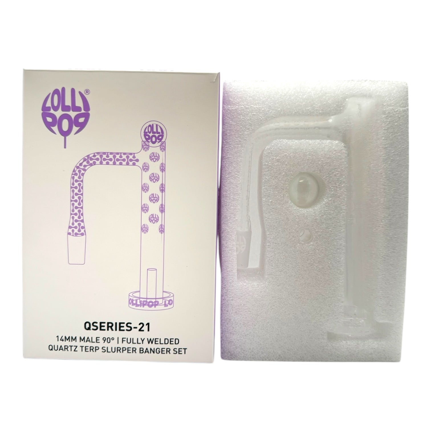 Lollipop QSeries 21 | 14mm Male 90° | Fully Welded Quartz Terp Slurper Banger Set - QZ 121