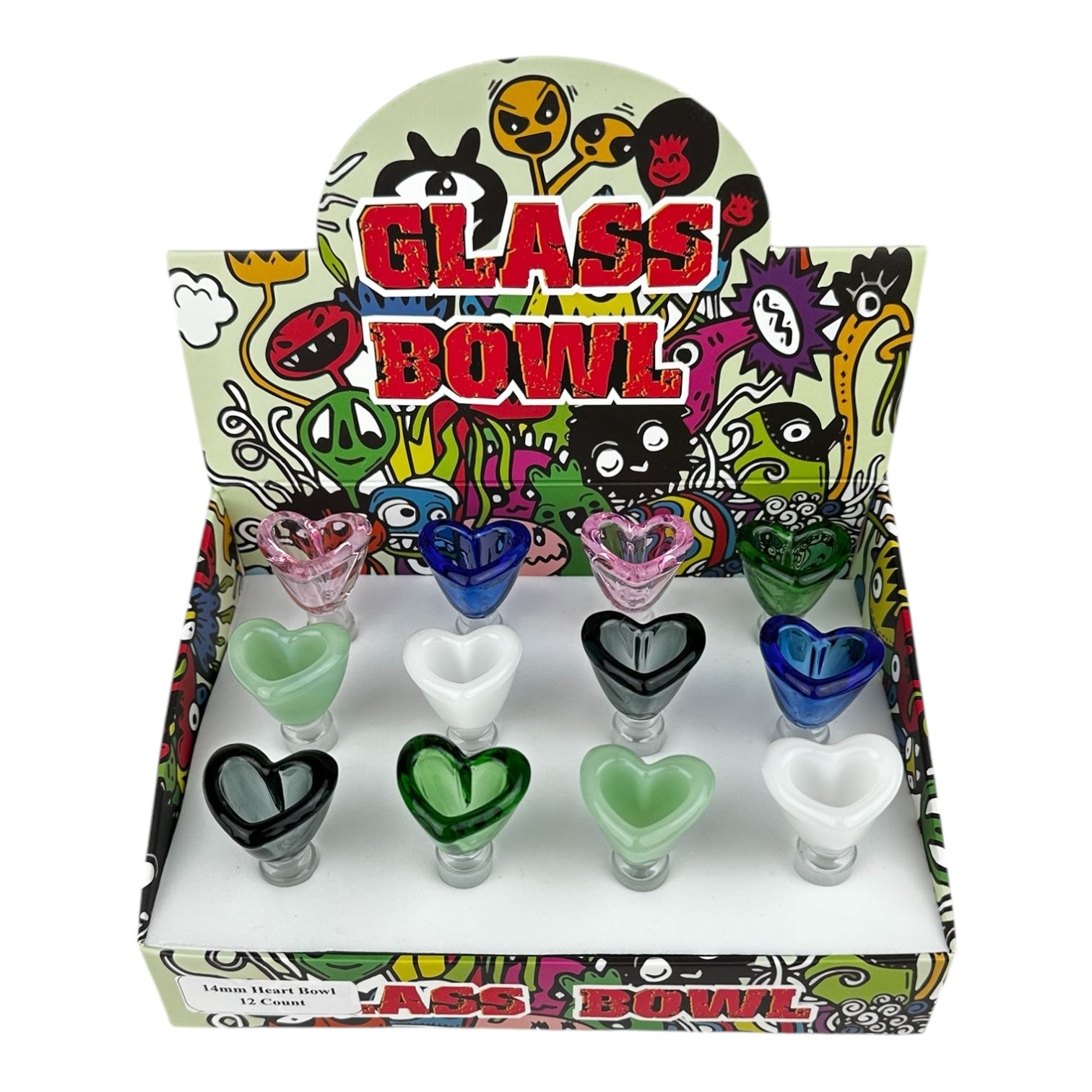Glass Bowls 14mm Heart Bowl 12ct Display