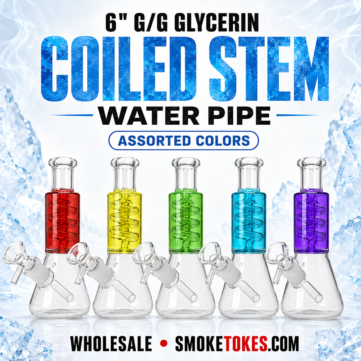 6" G/G Glycerin Coiled Stem Water Pipe I Asst Colors