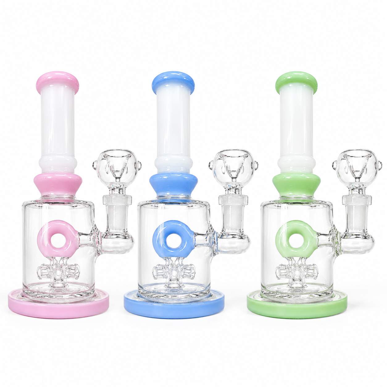 6" Glass on Glass Donut Color Perc Water Pipe
