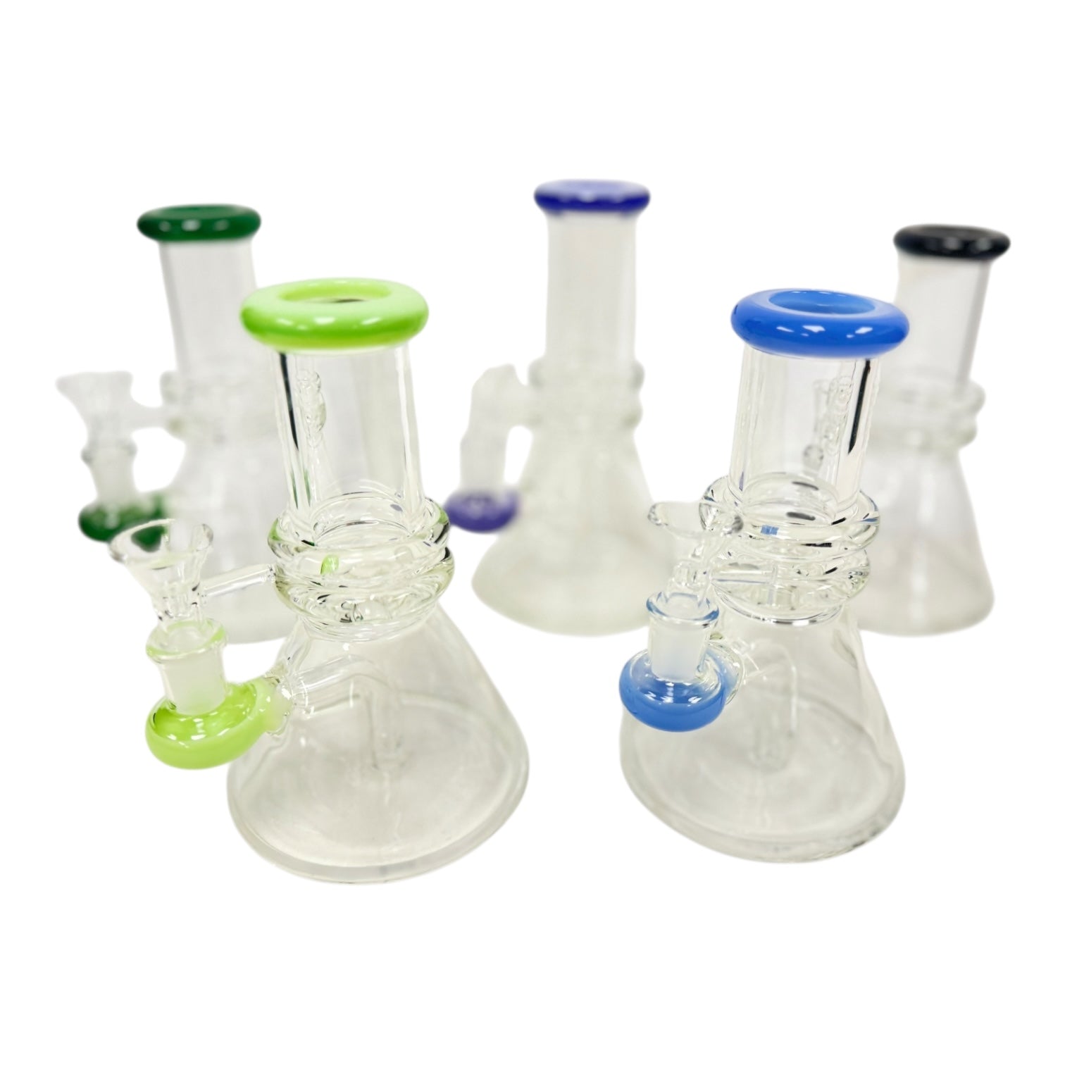 6" Double Ring Beaker Thick Glass Water Pipe "WP - 5158" (Assorted Colors)