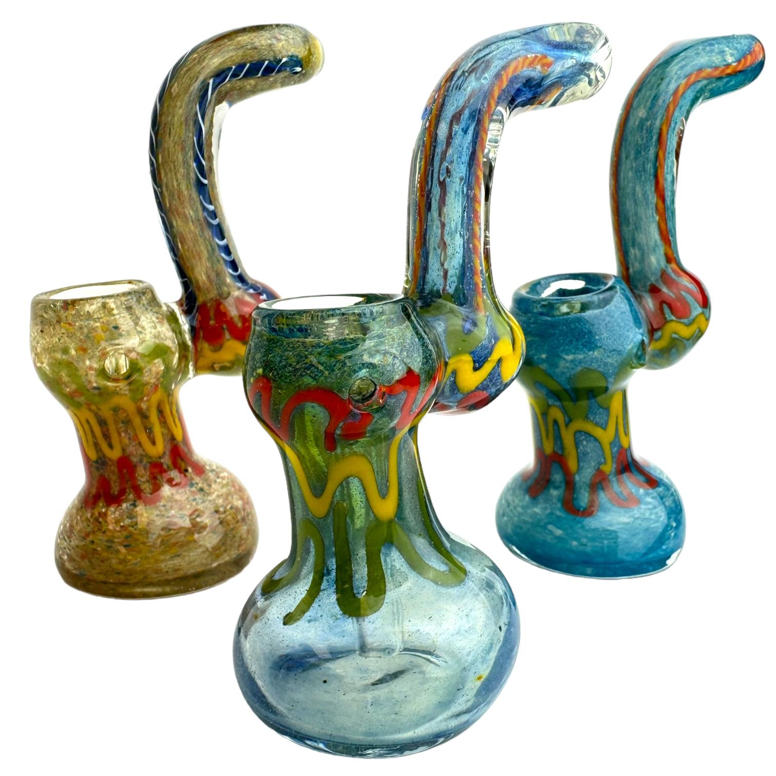 6" Swirl Flat Frit Mouth Glass Bubbler Water Pipe (Assorted Colors)