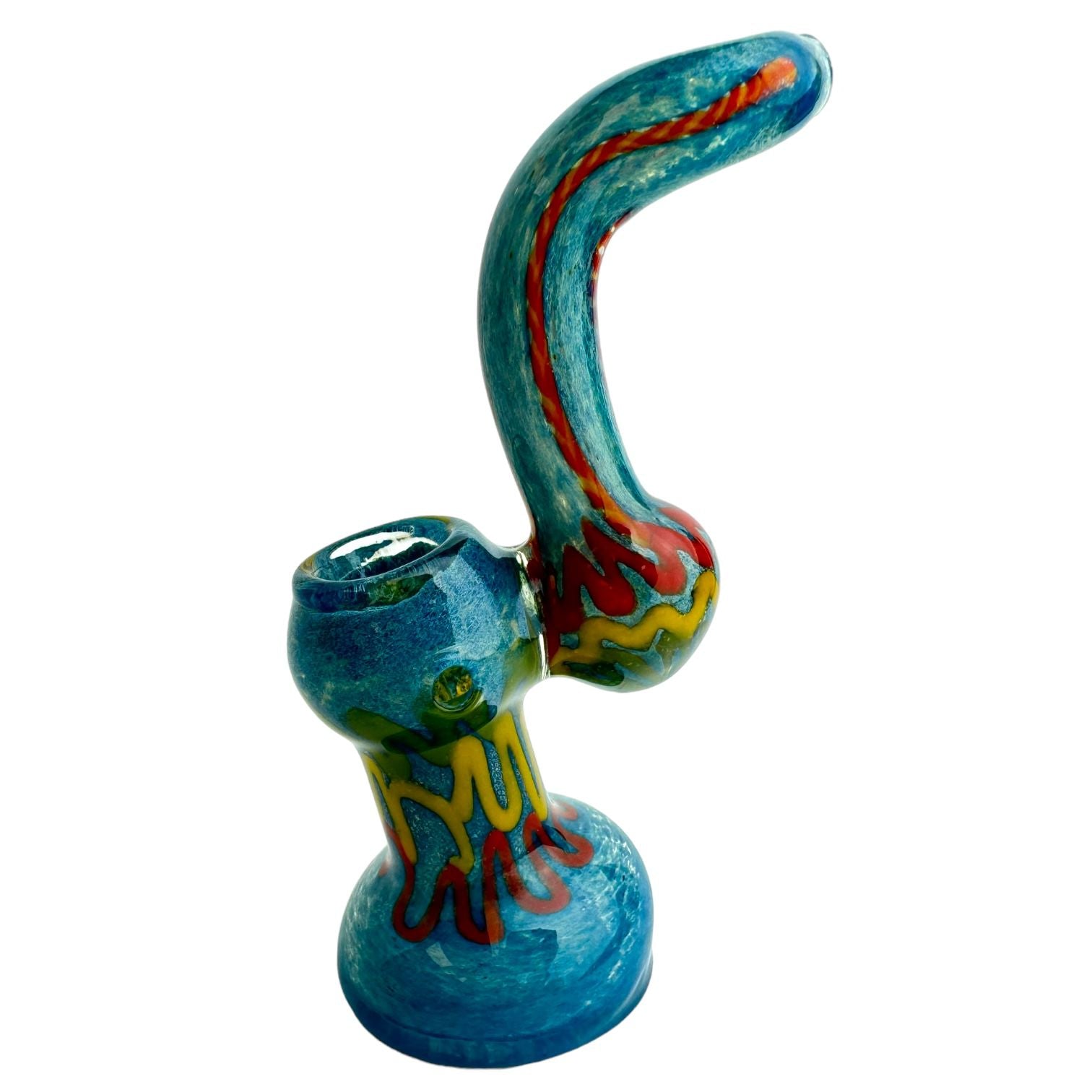6" Swirl Flat Frit Mouth Glass Bubbler Water Pipe (Assorted Colors)