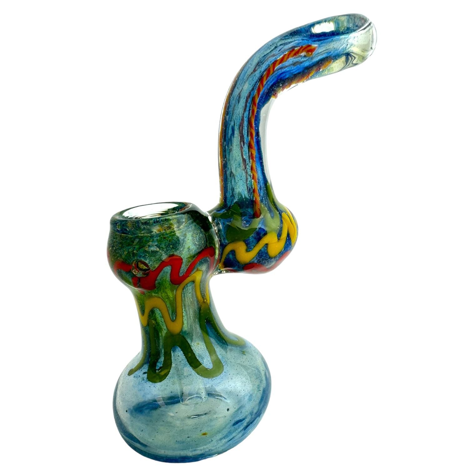 6" Swirl Flat Frit Mouth Glass Bubbler Water Pipe (Assorted Colors)