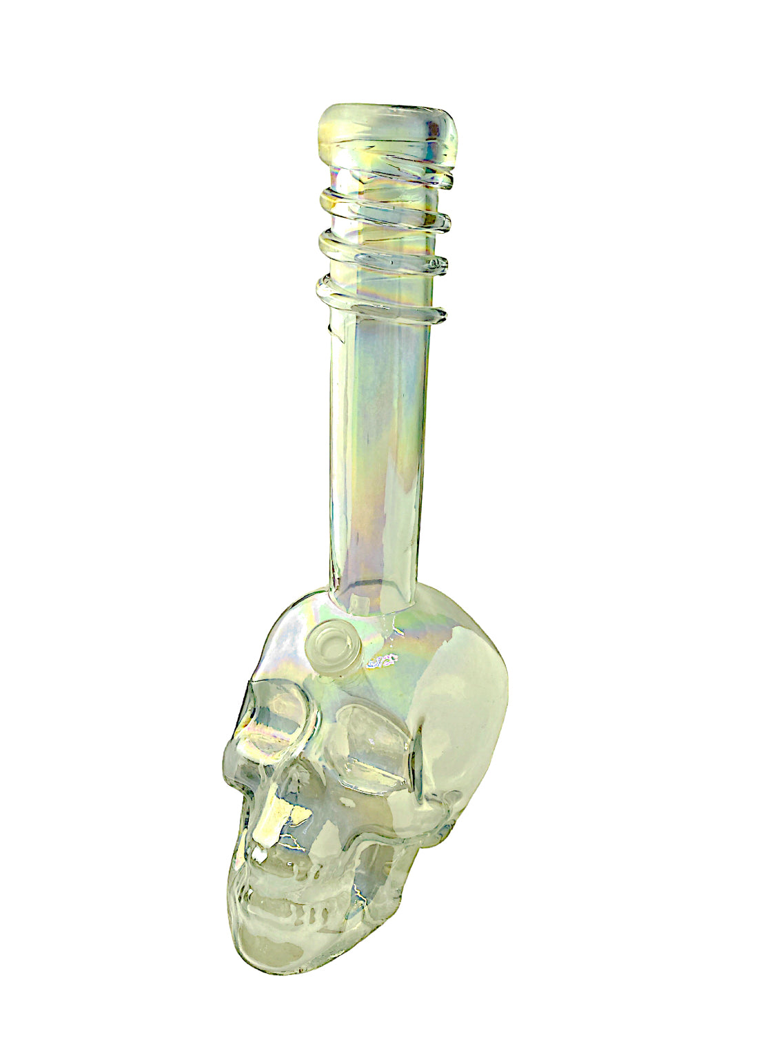 14" Skull Swirl Glass Glow in the Dark Water Pipe