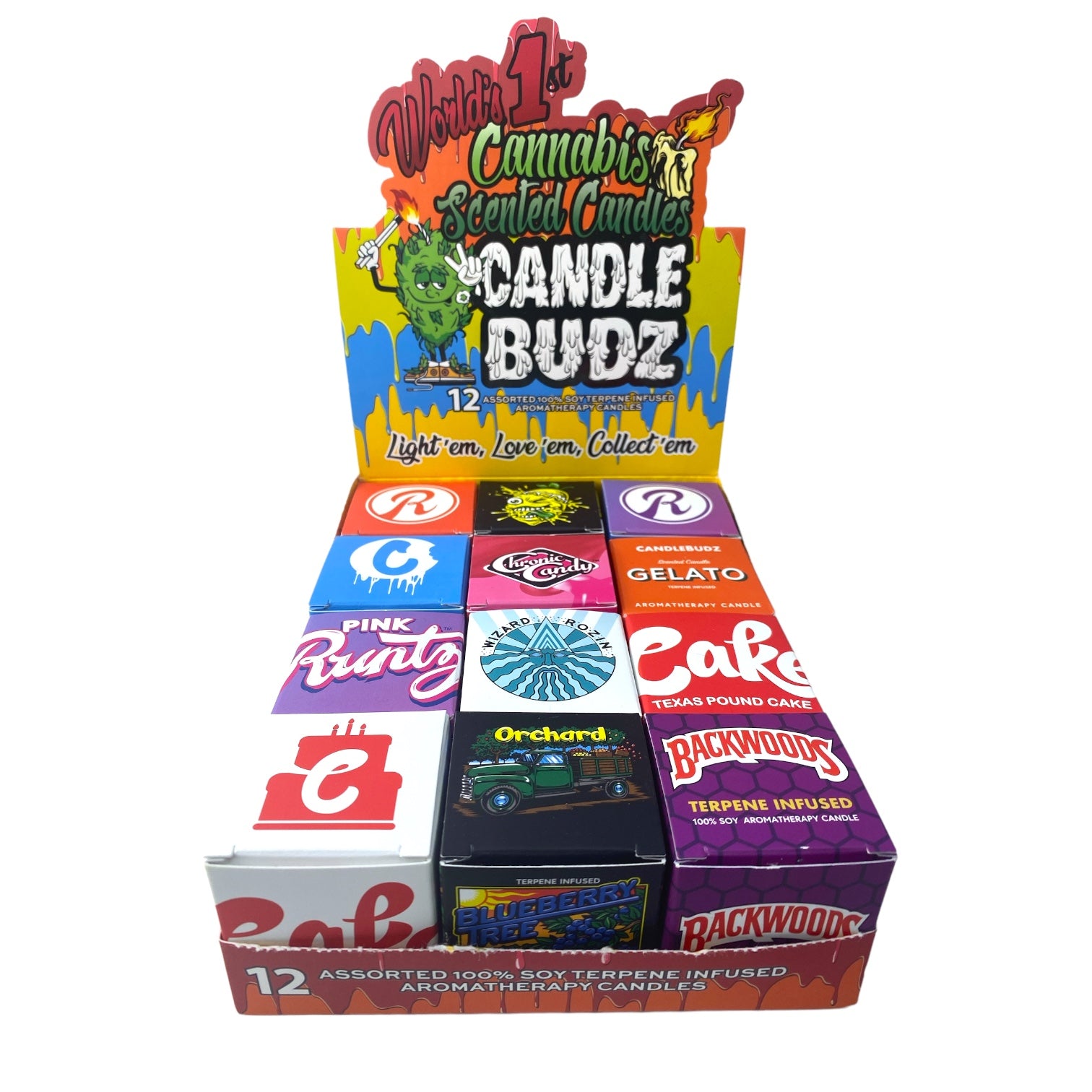World First Cannabis Scented Candles 12 Ct Display