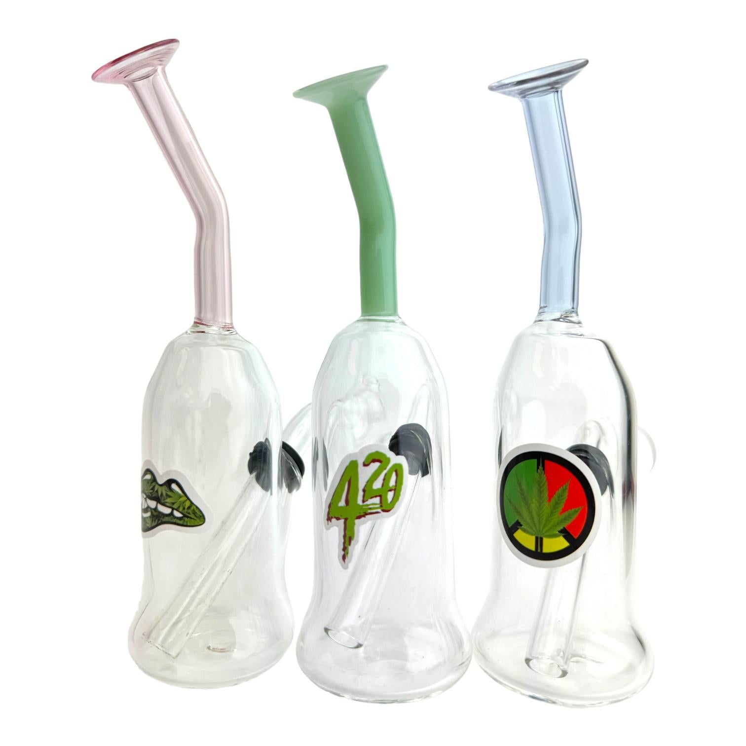 7" Colored Top Clear OB Water Pipe - Assorted Stickers