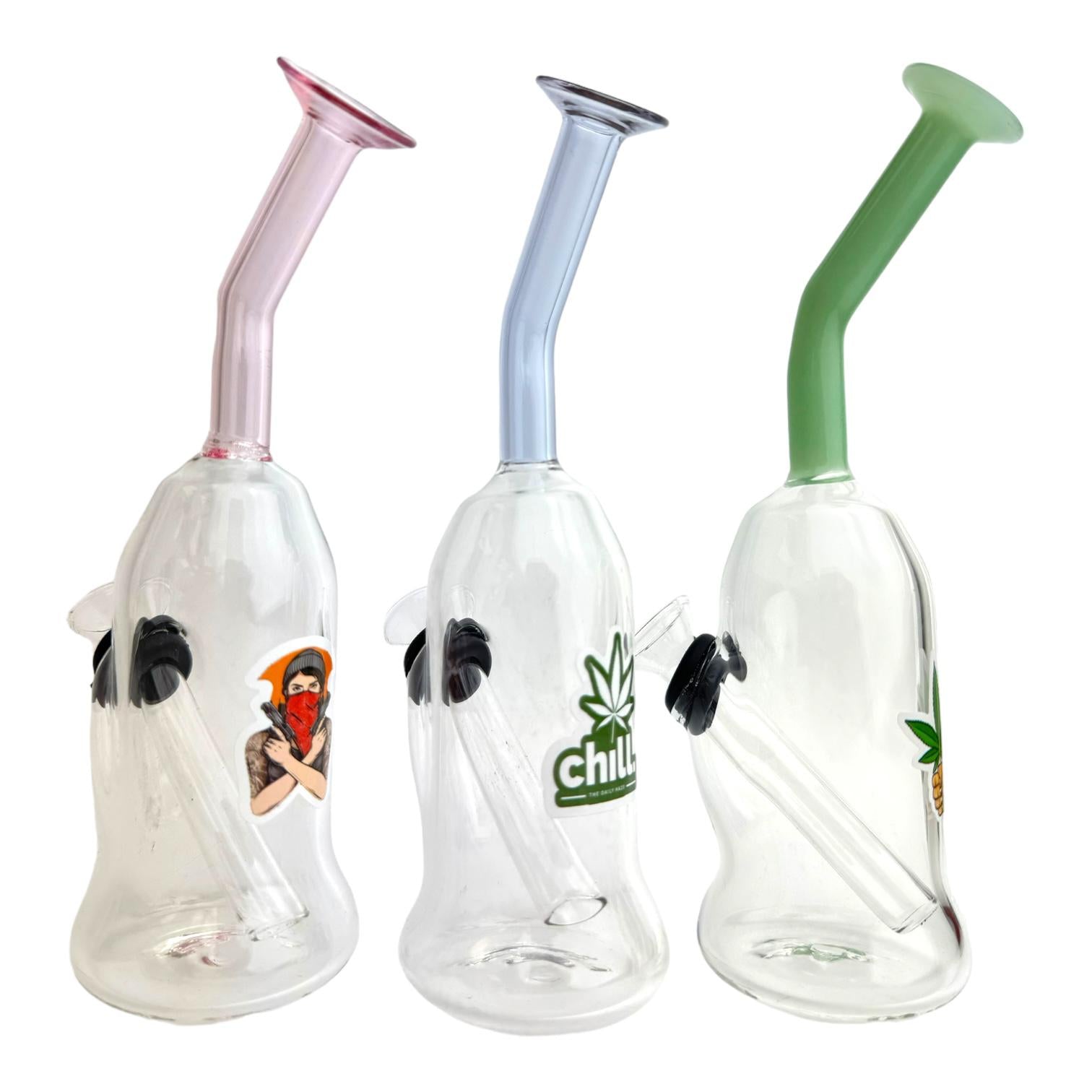 7" Colored Top Clear Water Pipe - Assorted Stickers