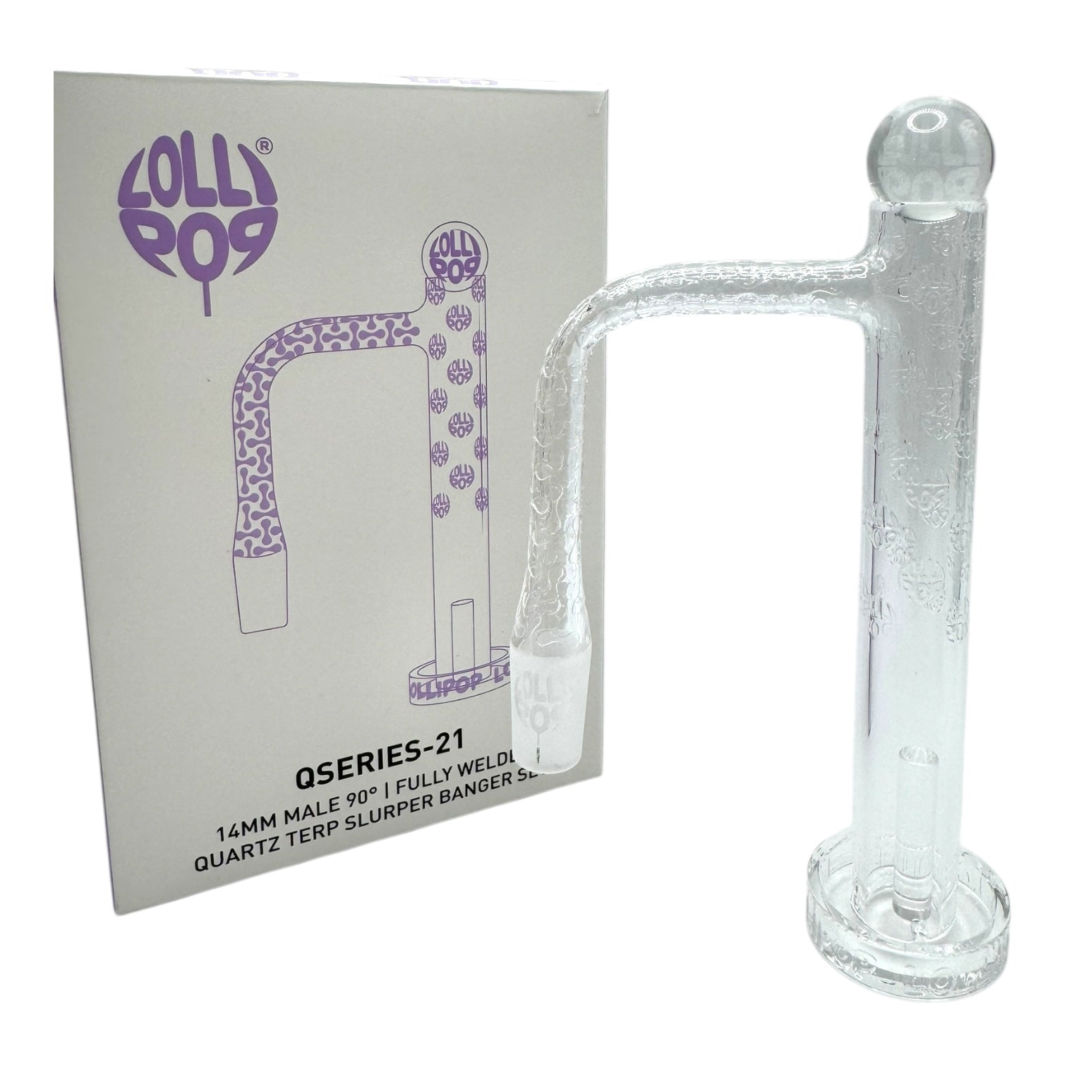 Lollipop QSeries 21 | 14mm Male 90° | Fully Welded Quartz Terp Slurper Banger Set - QZ 121