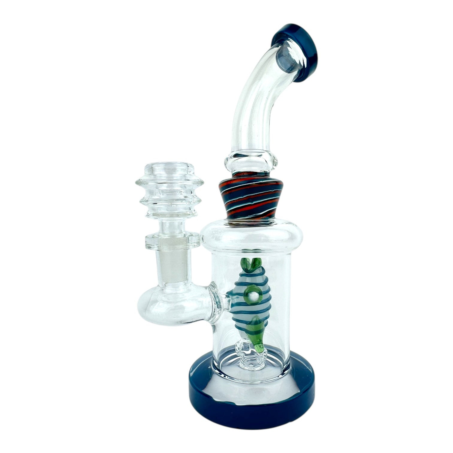7”Color Wigwag Bent Neck Fish Perc Glass Water Pipe
