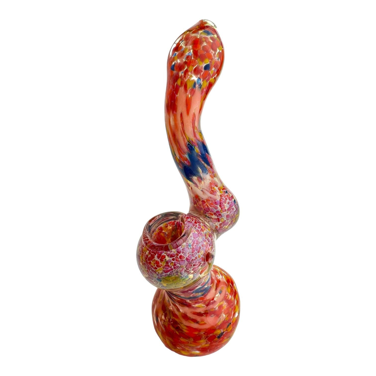 7" Colored Frit Flat Mouth Bubbler Glass Hand Pipe - Assorted Colors