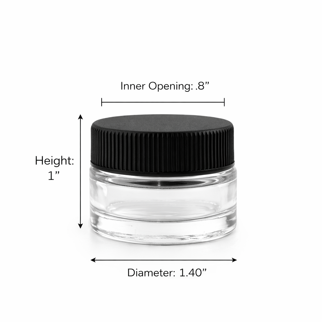 7mL Black Plastic Top Clear Glass Jar Container