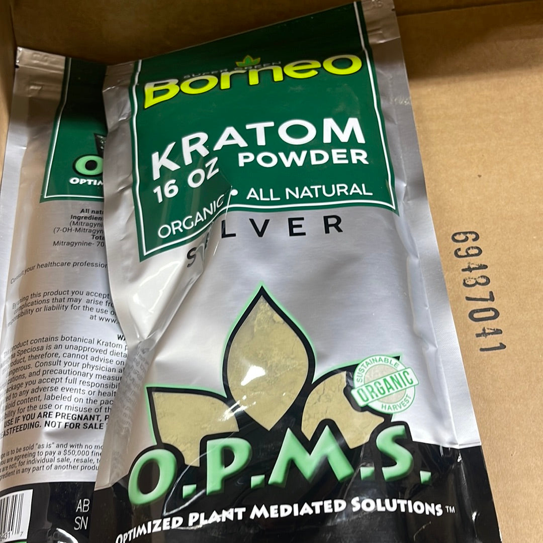 OPMS Kratom Silver (Powder) Super Green Borneo (16oz)