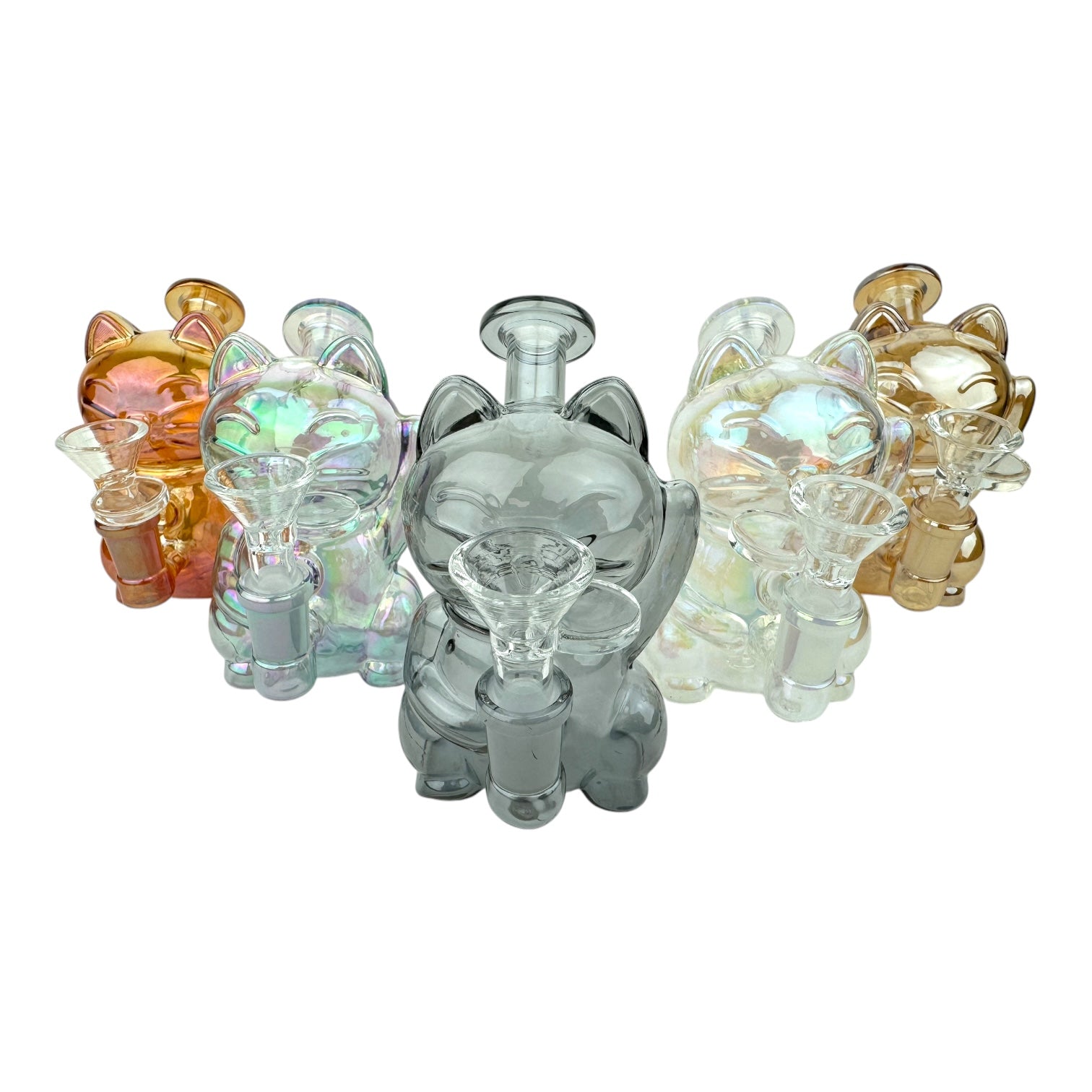 5" Lucky Cat Chrome Glass Water Pipe