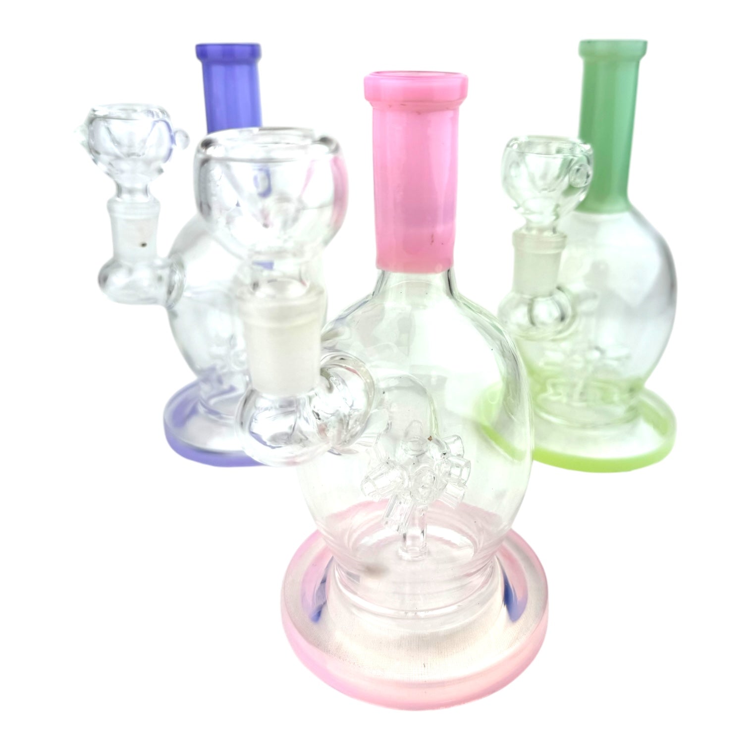 7” Star Perc Staight Neck Glass Water Pipe (Assorted Colors)